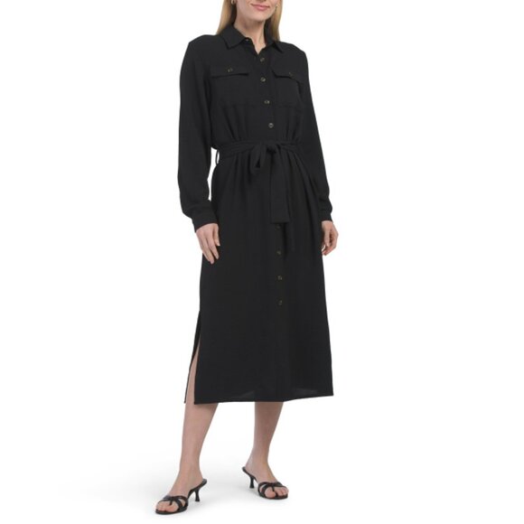 DKNY Black Long Sleeve Collared Button Down Shirt Dress - Picture 1 of 2